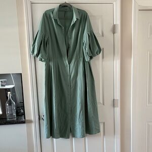 SHEIN Sage Green Button-Front Midi Dress